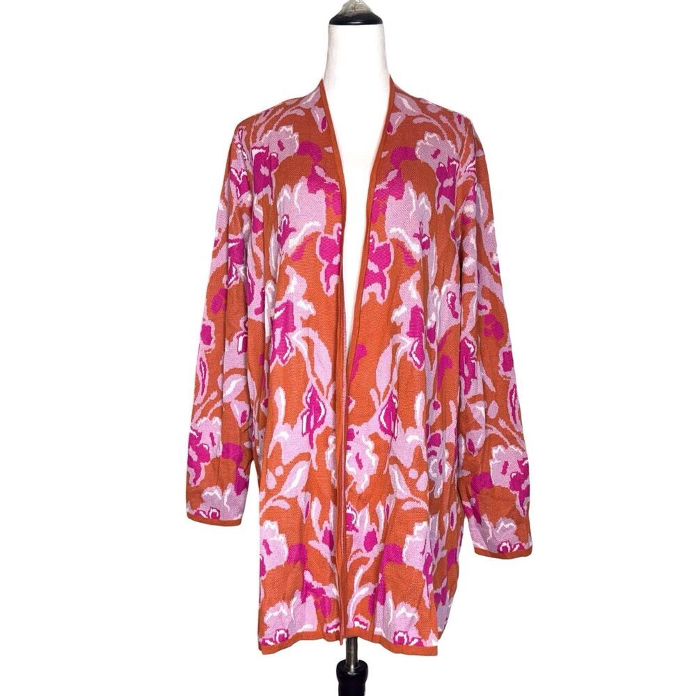 Soft Surroundings Floral Open Cardigan Duster 3X Pink Orange Boho Resort Cotton - Picture 1 of 8